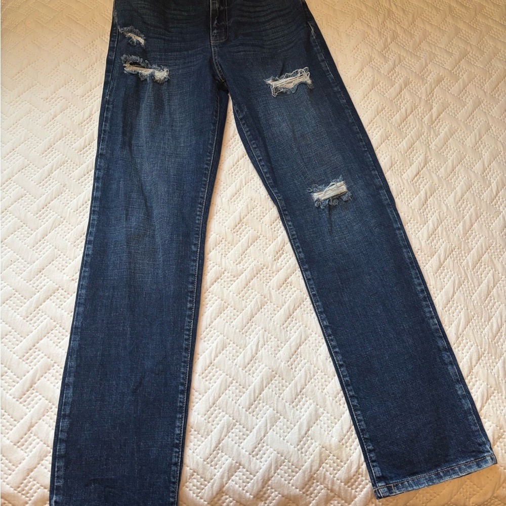 KanCan Dark Blue Distressed Straight Leg Jeans